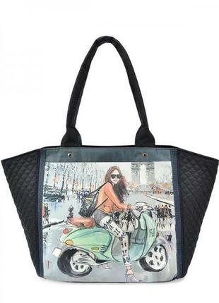 Женская сумочка с принтом. женская стеганая сумка черная