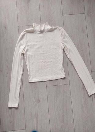 Кроп топ лонгслив водолазка в рубчик