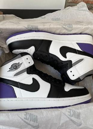 ☘️🖤🌼💜nike air jordan 1 retro high black white violet leather💜🖤женккие кроссовки джордан, кроссовки женские найк джордан 1, кроссовки джордан черняке4 фото