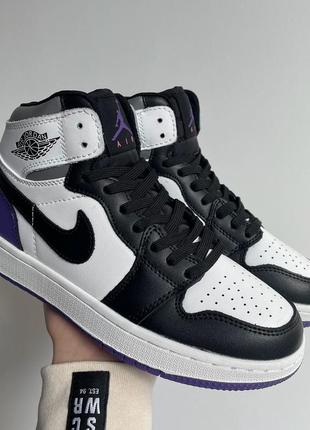 ☘️🖤🌼💜nike air jordan 1 retro high black white violet leather💜🖤женккие кроссовки джордан, кроссовки женские найк джордан 1, кроссовки джордан черняке5 фото