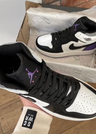 ☘️🖤🌼💜nike air jordan 1 retro high black white violet leather💜🖤женккие кроссовки джордан, кроссовки женские найк джордан 1, кроссовки джордан черняке8 фото