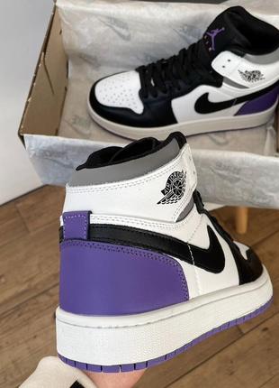 ☘️🖤🌼💜nike air jordan 1 retro high black white violet leather💜🖤женккие кроссовки джордан, кроссовки женские найк джордан 1, кроссовки джордан черняке3 фото