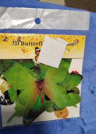 (12 шт) набір метеликів 3d на скотчі, зелені сяючі кольорові2 фото