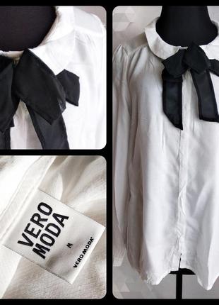Батистовая блузка рубашка с черным шелковым бантом