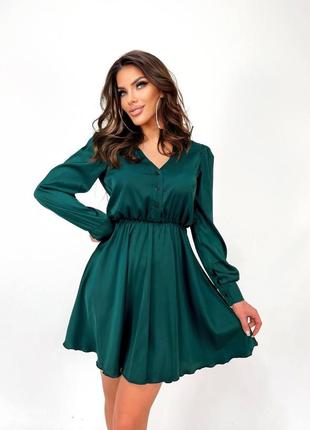 Жіноча коротка сукня шовкова чорна бежева коричнева бордова зелена смарагдова нарядна на кожен день