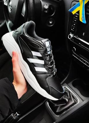 Мужские кроссовки adidas la marque черные с белым кожанные адидас