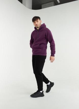 Мужское зимнее худи фиолетовое на флисе | толстовка мужская теплая кофта с капюшоном5 фото