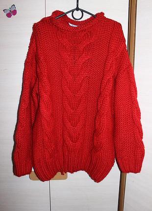 Стильна червона кофта грубої в'язки tu