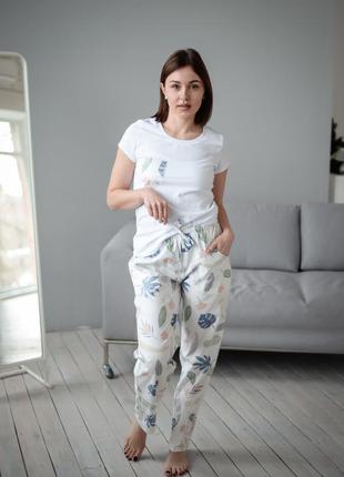 Пижама шорты и майка из сатина в листочки2 фото