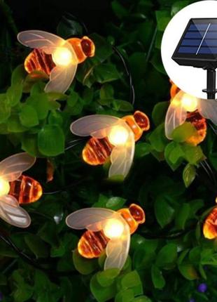 Вулична гірлянда на сонячній батареї showtime бджілка два режими 6 м 30 led ламп теплий білий2 фото
