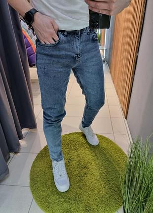 Чоловічі джинси сині слім фіт приталені завужені