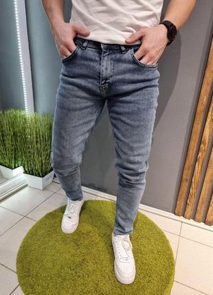 Чоловічі джинси сині слім фіт приталені завужені6 фото