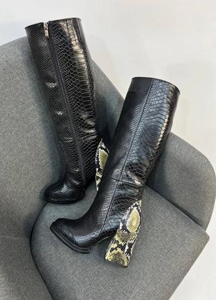 Эксклюзивные сапоги из натуральной итальянской кожи и замша женские на каблуке6 фото