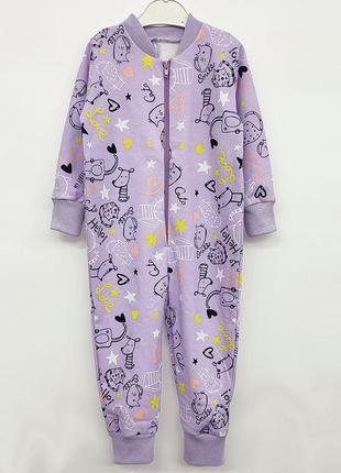 Комбинезон- пижама детский ясельный утепленный, хлопковый с начесом, турецкая ткань3 фото