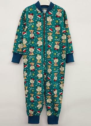 Комбинезон- пижама детский ясельный утепленный, хлопковый с начесом, турецкая ткань4 фото