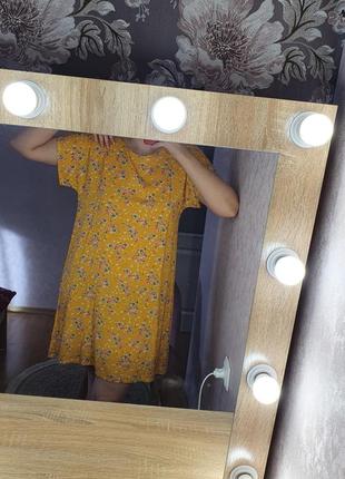 Сукня  свободного кроя вільне платье желтое с цветочным принтом