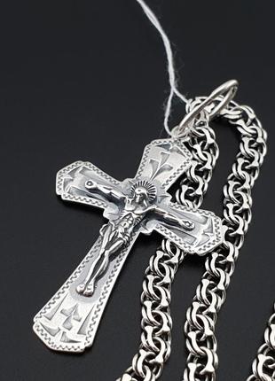 Комплект! серебряная цепочка с крестиком. мужской кулон ангел серебро и цепь бисмарк 925