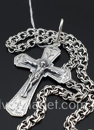 Комплект! срібний ланцюжок з хрестиком. чоловічий кулон ангел срібло і ланцюг 9255 фото