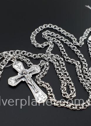 Комплект! срібний ланцюжок з хрестиком. чоловічий кулон ангел срібло і ланцюг 9253 фото