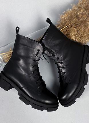 Распродажа натуральные кожаные демисезонные черные ботинки на байке 36р.