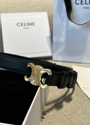 Женский черный кожаный ремень пояс triomphe belt в стиле селин сeline с бляхой логотипом5 фото