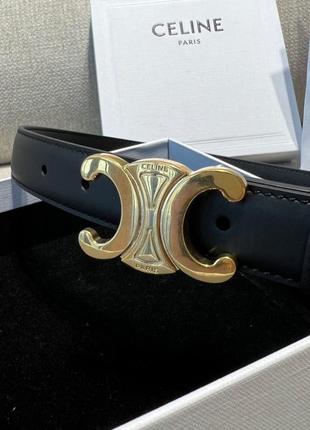 Женский черный кожаный ремень пояс triomphe belt в стиле селин сeline с бляхой логотипом7 фото