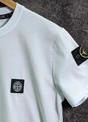 Футболка stone island белая / хаки / черная мужская с патчем5 фото