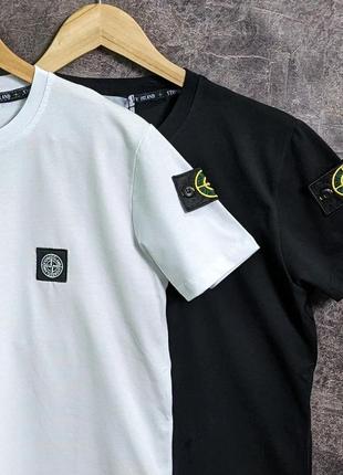 Футболка stone island белая / хаки / черная мужская с патчем8 фото