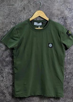 Футболка stone island белая / хаки / черная мужская с патчем3 фото