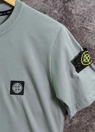 Футболка stone island синяя / бежевая / серая мужская с патчем5 фото