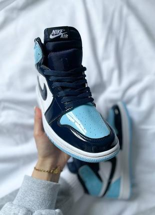 Кросівки чоловічі / жіночі сині з шкіри nike air jordan 1 retro high unc patent blue4 фото