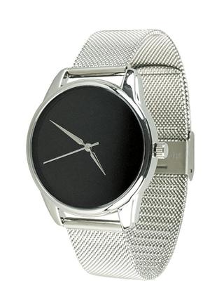 Годинник ziz мінімалізм чорний на металевому браслеті (срібло)1 фото