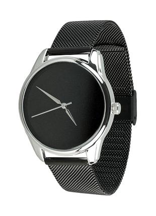 Годинник ziz мінімалізм чорний на металевому браслеті (чорний)1 фото