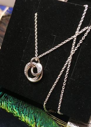 Ожерелье пандора серебро 925 проба цирконий переплет круг бесконечность семья навсегда...