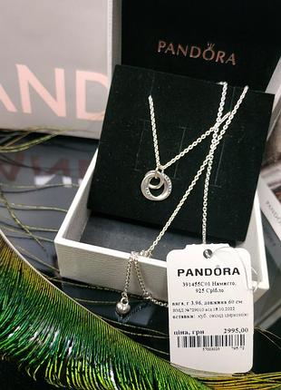 Ожерелье пандора серебро 925 проба цирконий переплет круг бесконечность семья навсегда...