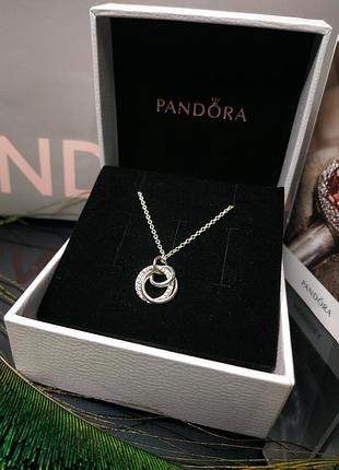 Ожерелье пандора серебро 925 проба цирконий переплет круг бесконечность семья навсегда...