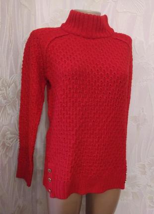 🌶️🌶️🌶️чокраво красный пуловер теплый под шею с пуговками4 фото