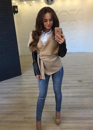 Кардиган з шкіряними рукавами