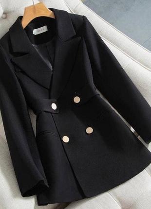 Женское осеннее пальто пиджак весеннее на осень весна оверсайз плечиками на подкладке миди стильный черный2 фото