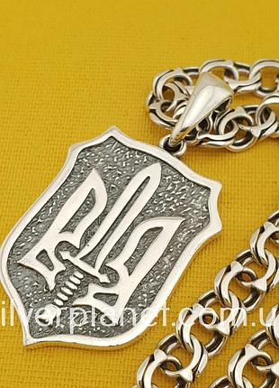 Серебряная цепочка мужская с кулоном герб, толстая цепь на шею мужская, подвес щит и меч