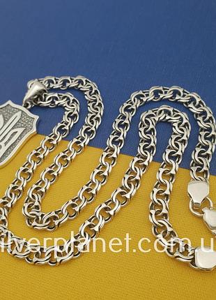 Серебряная цепочка мужская с кулоном герб, толстая цепь на шею мужская, подвес щит и меч