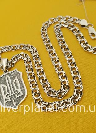 Серебряная цепочка мужская с кулоном герб, толстая цепь на шею мужская, подвес щит и меч