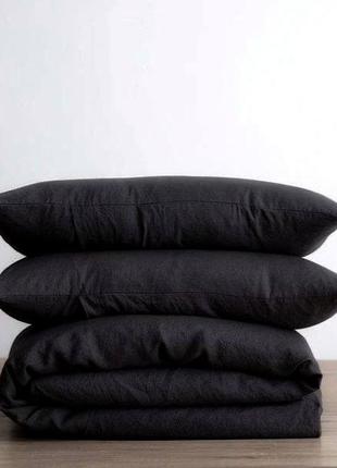 Черное хлопковое полуторное двуспальное евро семейное постельное белье1 фото