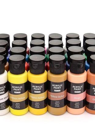 Набір акрилових фарб acrylic paint set 24 пляшки по 59 мл, папір для малювання, палетка та пензлики 2 штуки топ