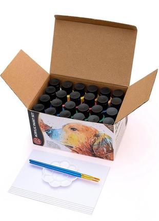 Набор акриловых красок acrylic paint set 24 баночки по 59 мл, бумага для рисования, палетка и кисточки 2 штуки6 фото