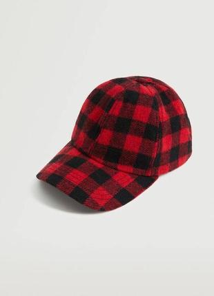 Бейсболка тепла кепка в клітинку манго mango кашкет шапка капелюх unisex кепка червона