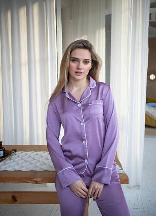 Шелковая пижама рубашка на пуговицах и штаны, нежная пижама из шелка рубашка и штаны4 фото