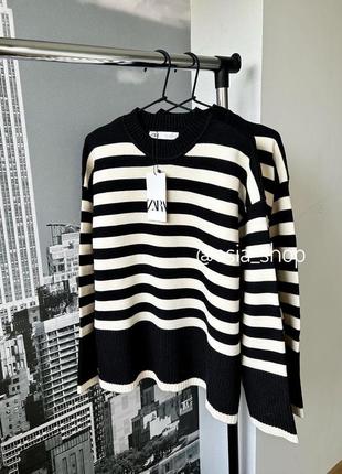 Полосатий светр zara чорний