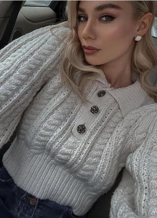 Светр об’ємний на ґудзиках нова колекція zara объемный свитер  кардиган вязаный на пуговицах поло джемпер свитер свитерок новая коллекция zara