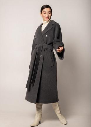 Зимове темно-сіре кашемірове пальто шерстяне із вовни демісезонне зимове в стилі zara massimo dutti reserved asos mango cos h&m2 фото